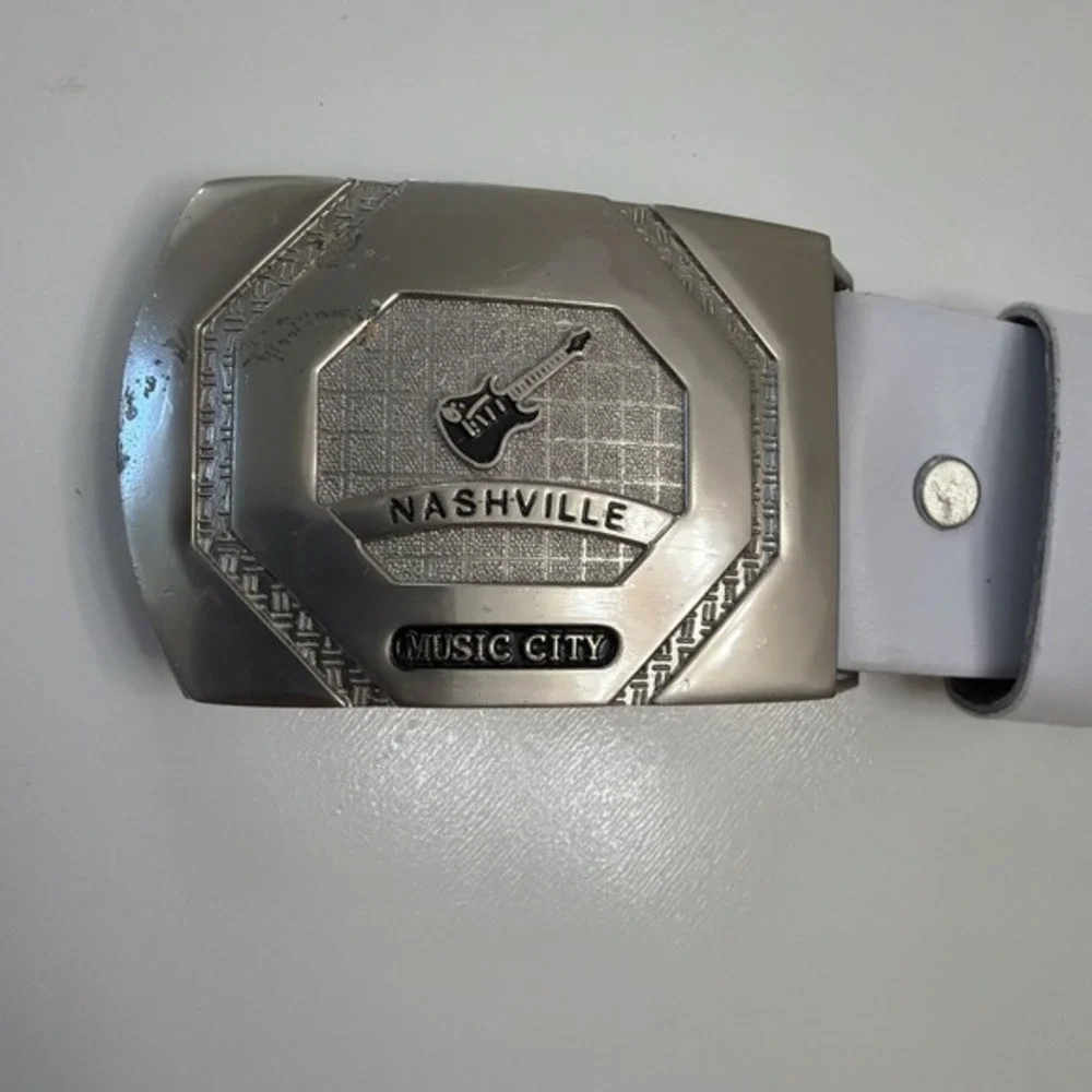 Nashville Music City Guitar Belt White Leather Western Country Size 36. 5143